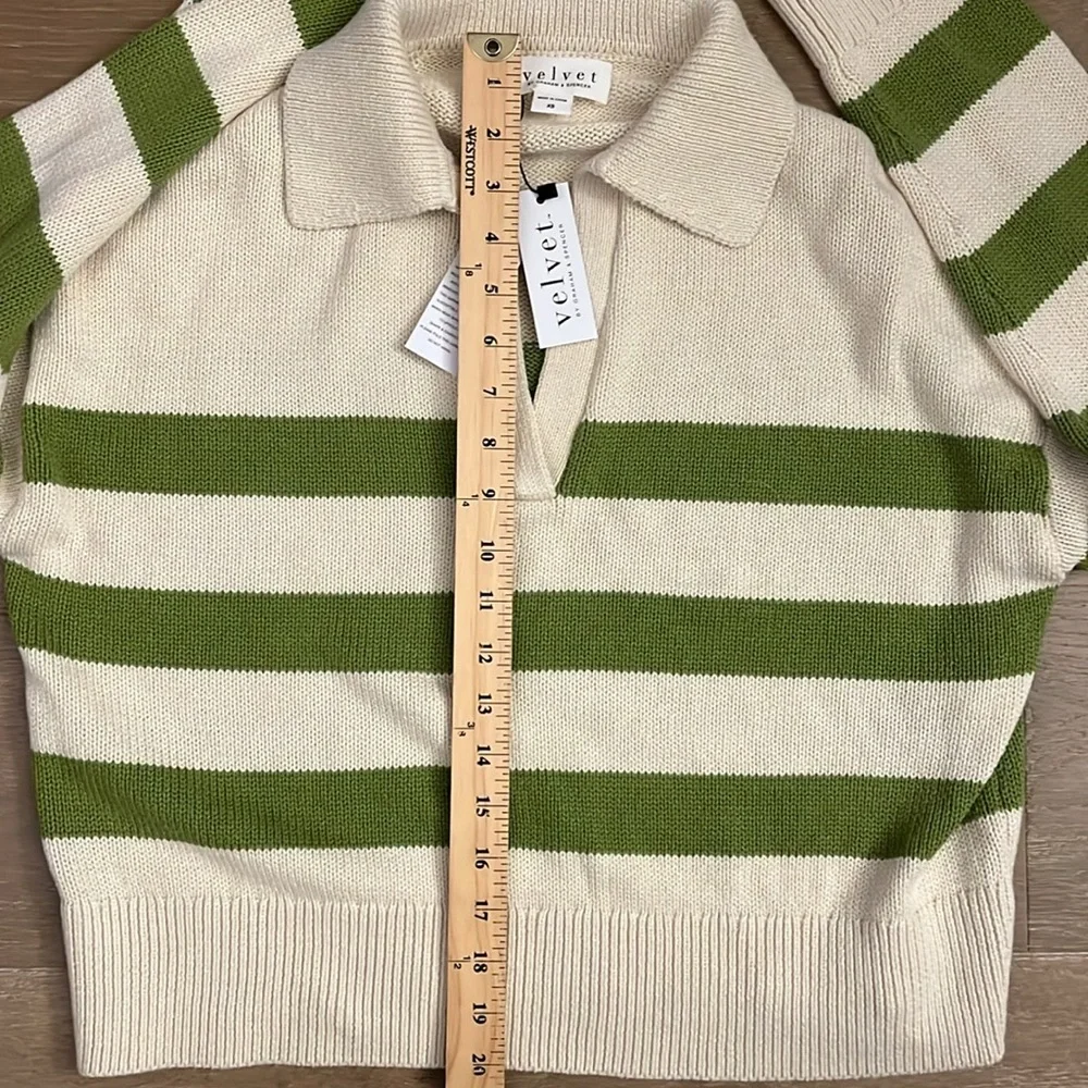 NWT Velvet Women's Lucie Henley Sweater in Cream and Green Stripe size xs